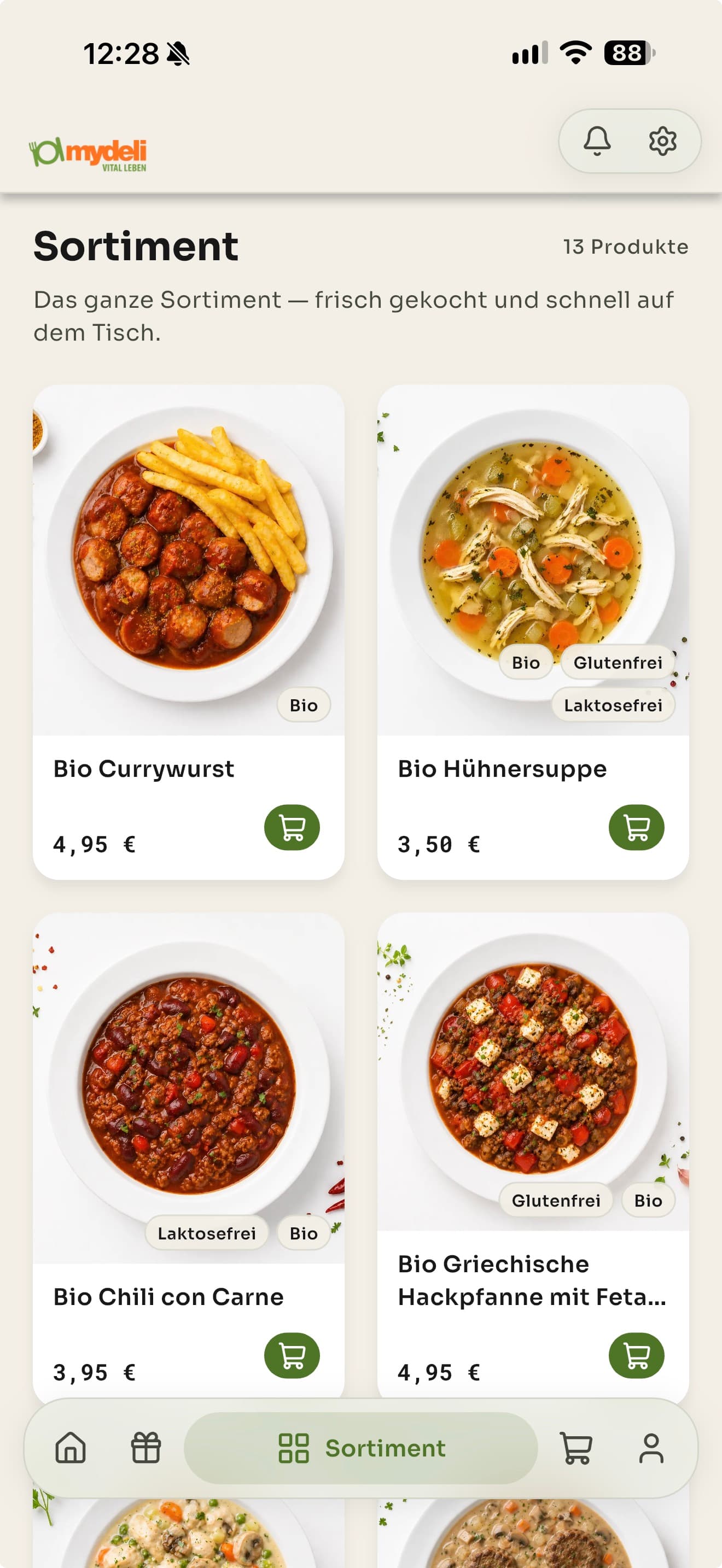 Die mydeli App: das Sortiment auf dem Smartphone