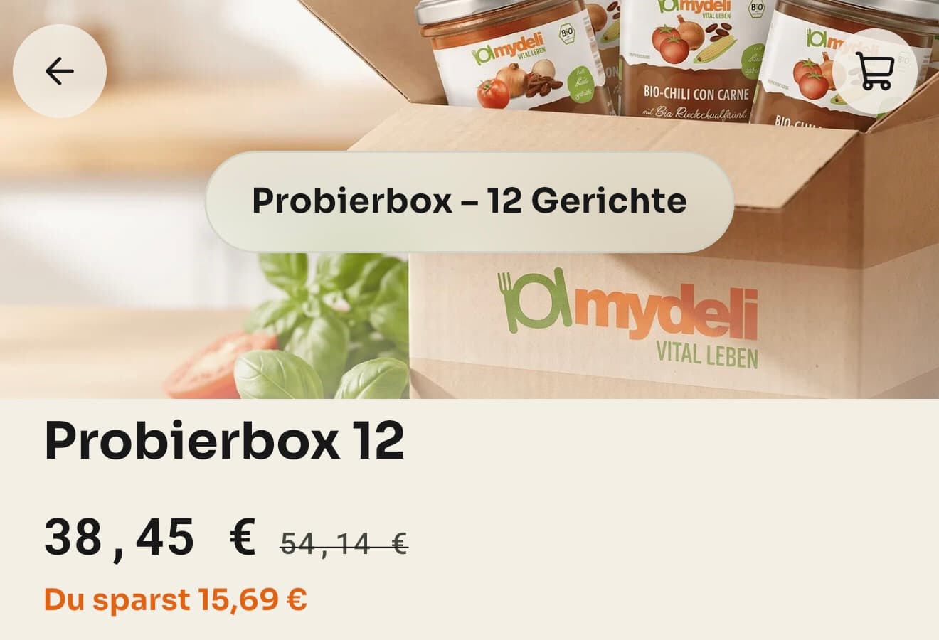 A 12-dish sample box in the mydeli app
