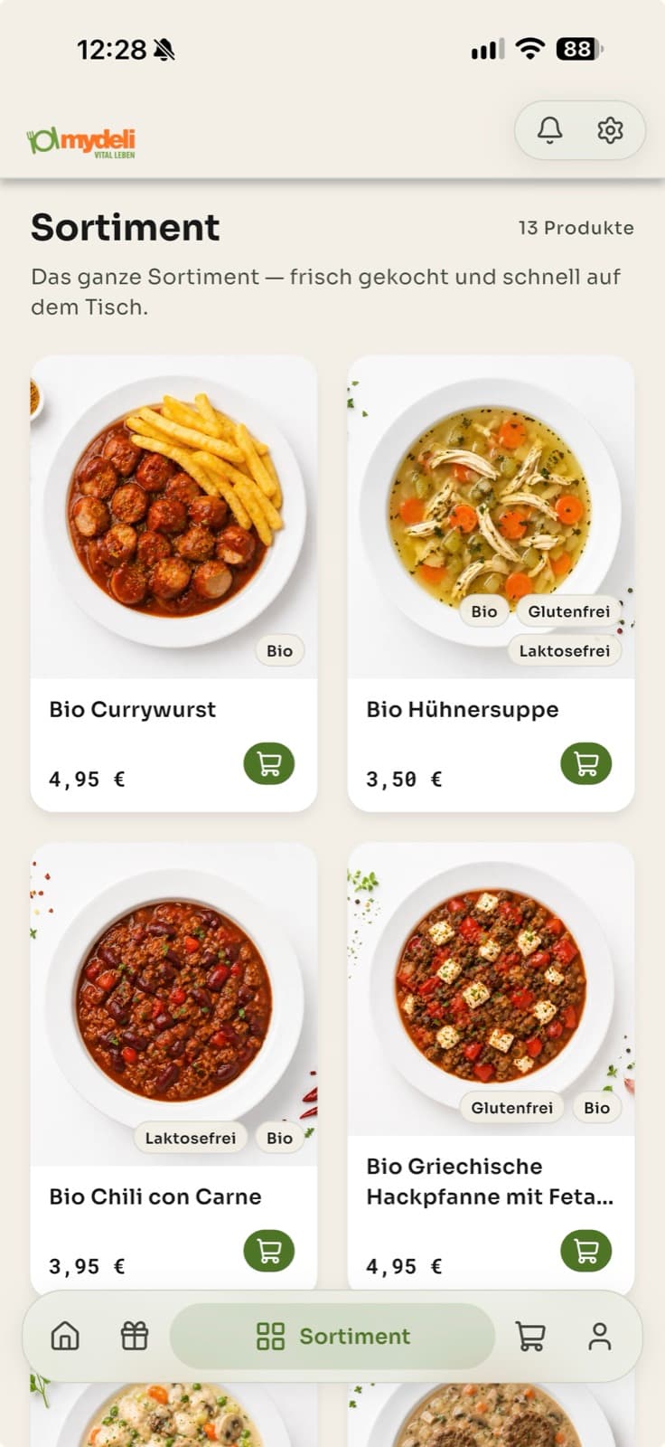 The full range in the mydeli app